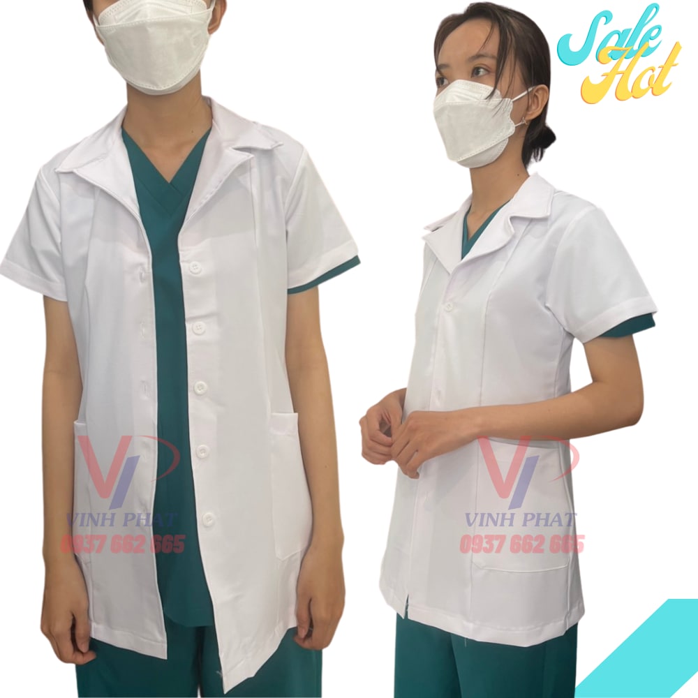 Bộ quần áo Blouse trắng tay ngắn cho y tá điều dưỡng (kèm nón) - Y Dược Học  Dân Tộc